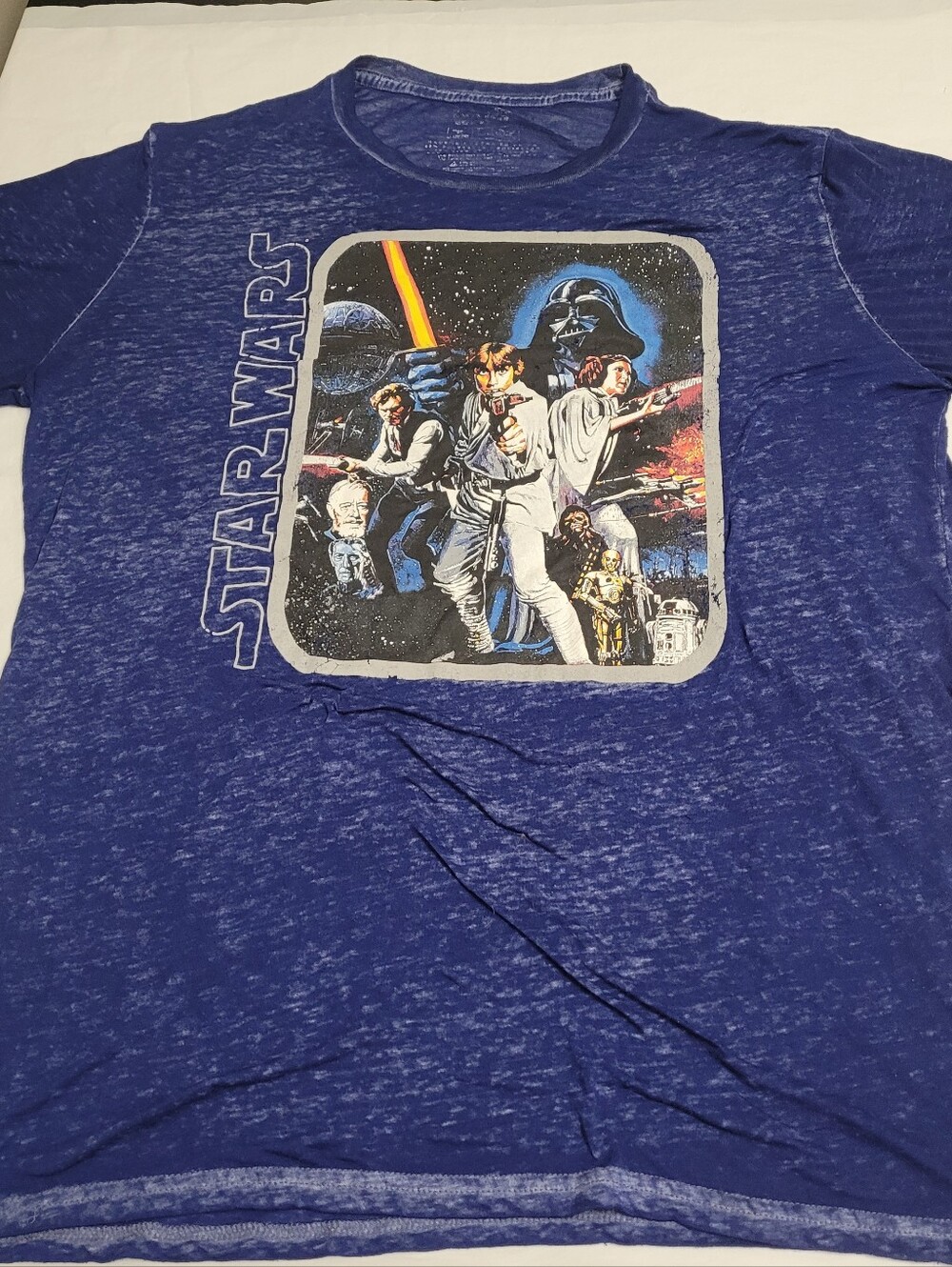 Mad Engine Star Wars New Hope Movie Poster Paper Thin T-shirt Mens Large Blue